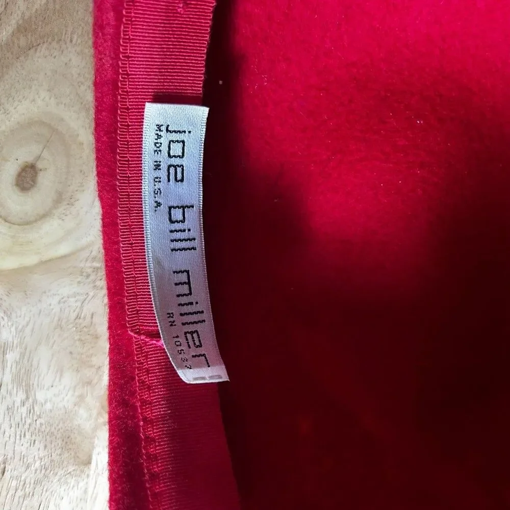 Vintage Joe Bill Miller Red Wool Cloche Hat Michael Howard Fur Pom Trim USA